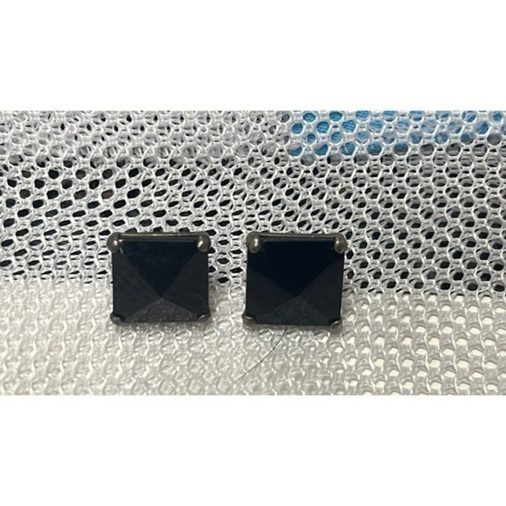 Black Onyx Pyramid Stud Earrings Square Geometric 10mm